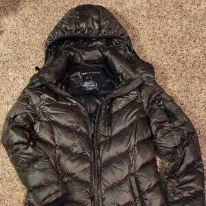 Andrew Marc Puffer Jacket Dark Brown Premium Down Packable Detachable Hood Siz M